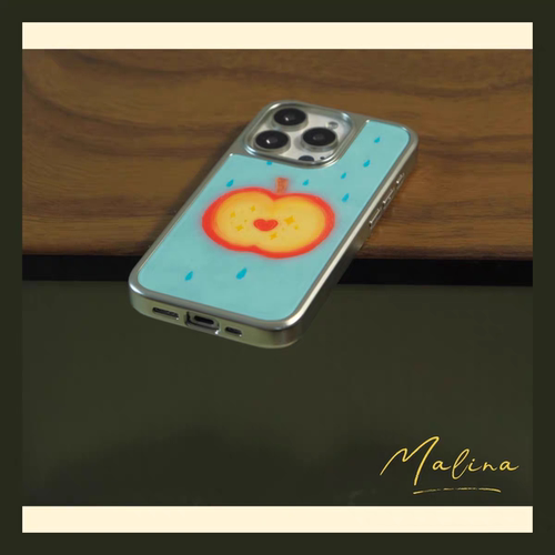 原创ins夏日爱心苹果插画磁吸电镀银边软壳适用于苹果手机壳iPhone16promax亚克力15pro/14/13/12/11新款高级