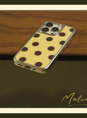 复古黄圆圆撞色波点磁吸电镀银边软壳适用于苹果13手机壳iPhone16promax亚克力1112小米1415pro华为mate60P70