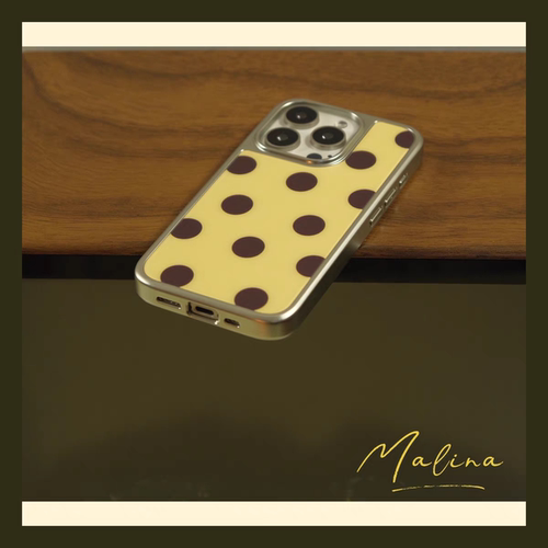 复古黄圆圆撞色波点磁吸电镀银边软壳适用于苹果13手机壳iPhone16promax亚克力1112小米1415pro华为mate60P70