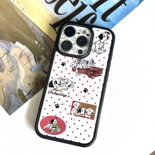 ins可爱复古波点小狗狗黑边磁吸适用苹果iPhone16promax手机壳1312pro小米1415Pro华为mate60p70三星S23防摔
