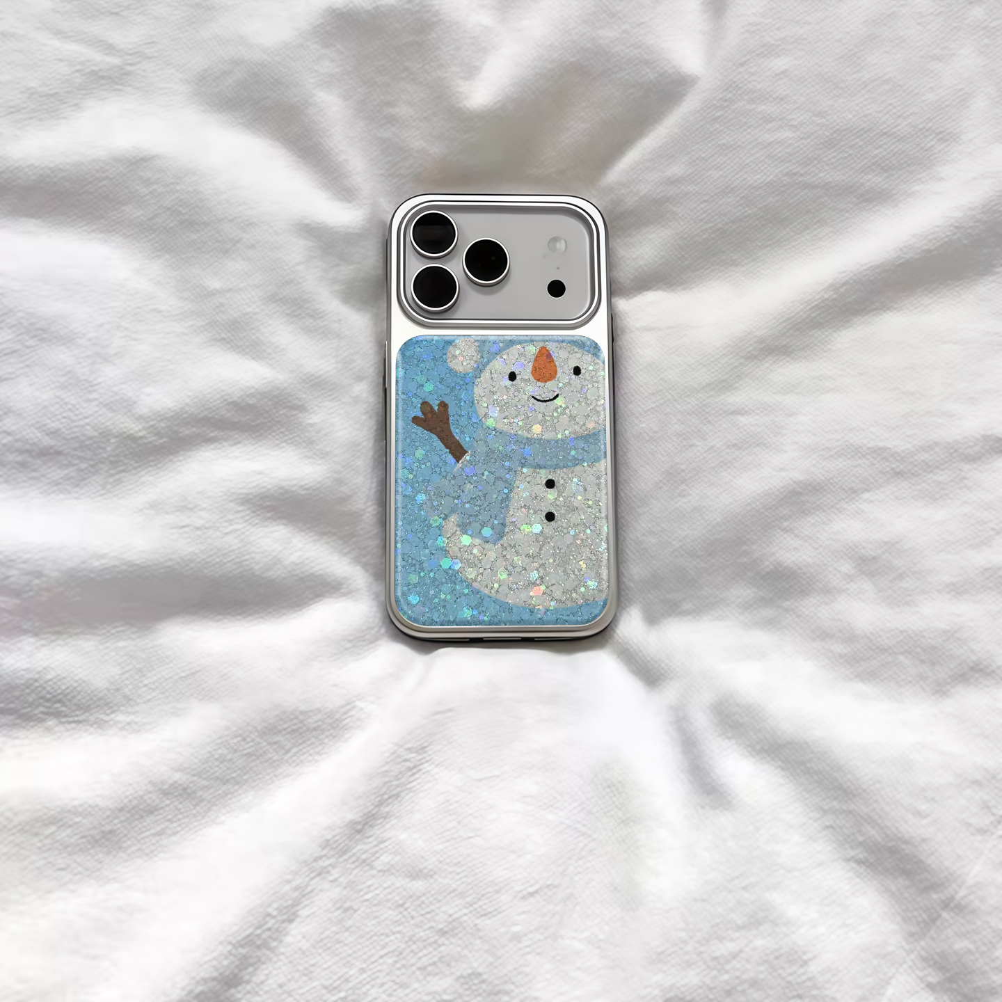 ins风古早印花雪人电镀银磁吸适用苹果iPhone17promax手机壳1615pro小米1415Pro华为mate60p70三星S23防摔