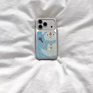 ins风古早印花雪人电镀银磁吸适用苹果iPhone17promax手机壳1615pro小米1415Pro华为mate60p70三星S23防摔