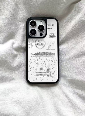 ins雪地房子可爱亚克力黑边磁吸适用苹果iPhone16promax手机壳1312pro小米1415Pro华为mate60p70三星S23防摔