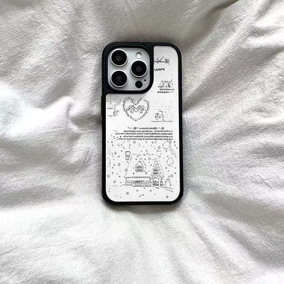 ins雪地房子可爱亚克力黑边磁吸适用苹果iPhone16promax手机壳1312pro小米1415Pro华为mate60p70三星S23防摔