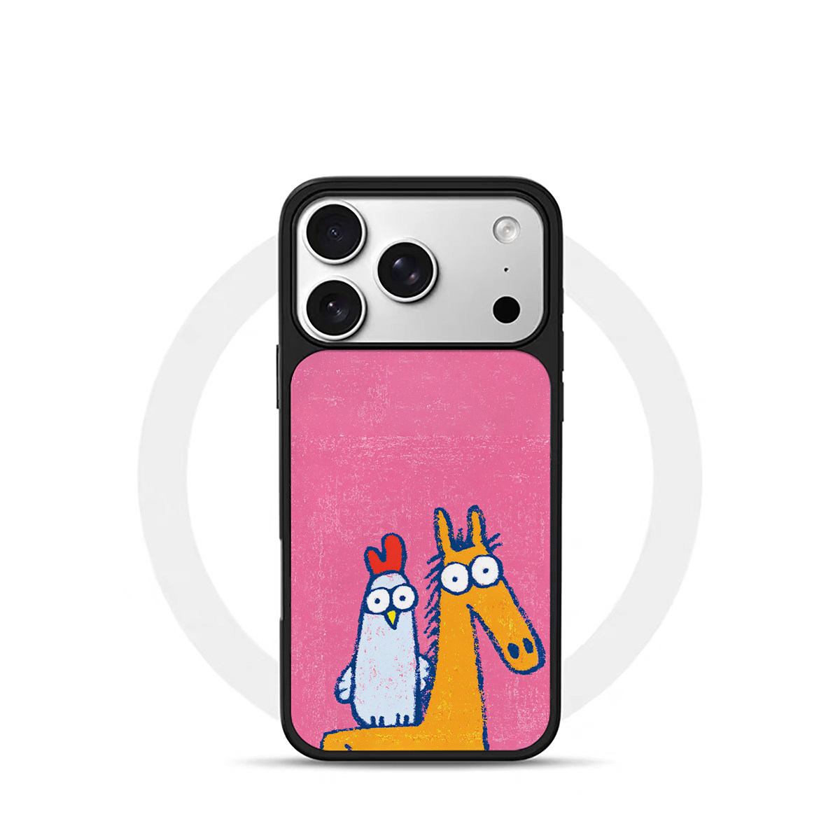 ins朋友小鸡小马黑边电镀银磁吸适用苹果iPhone17promax手机壳1615pro小米1415Pro华为mate60p70三星S23防摔