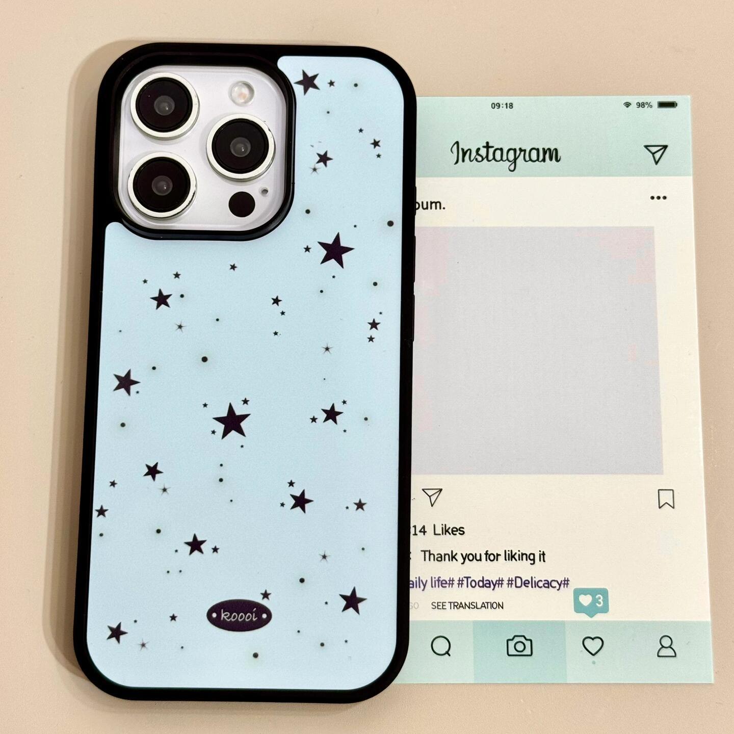 ins薄荷星星泼墨亚克力黑边磁吸适用苹果iPhone16promax手机壳1312pro小米1415Pro华为mate60p70三星S23防摔