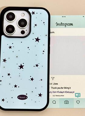 ins薄荷星星泼墨亚克力黑边磁吸适用苹果iPhone16promax手机壳1312pro小米1415Pro华为mate60p70三星S23防摔