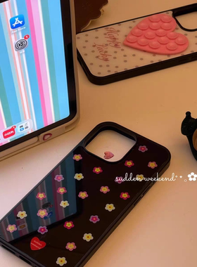 黑色小红花ins亚克力黑边磁吸适用于苹果iPhone16promax1312pro小米1415Pro华为mate60p70三星S23防摔手机壳