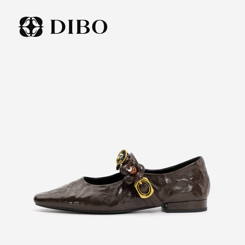 DIBO碲铂真皮复古玛丽珍平底鞋