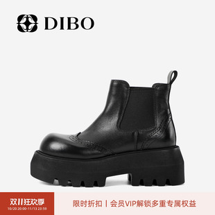 DIBO碲铂英伦风雕花短靴女2026冬季新款复古厚底百搭加绒马丁靴女