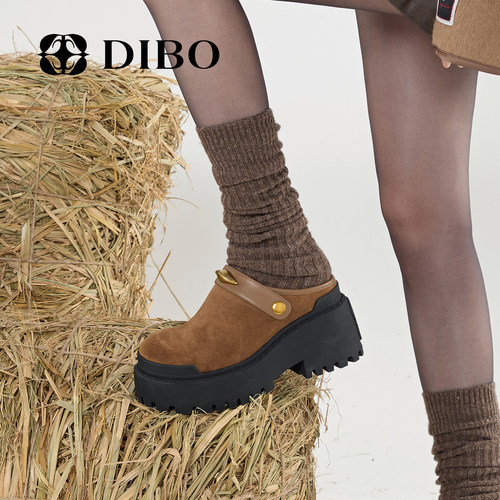 DIBO碲铂加厚真羊毛包头拖鞋女