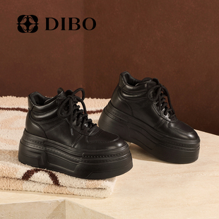 百搭通勤增高真皮休闲鞋 新款 女 女2025年冬季 DIBO碲铂厚底加绒板鞋