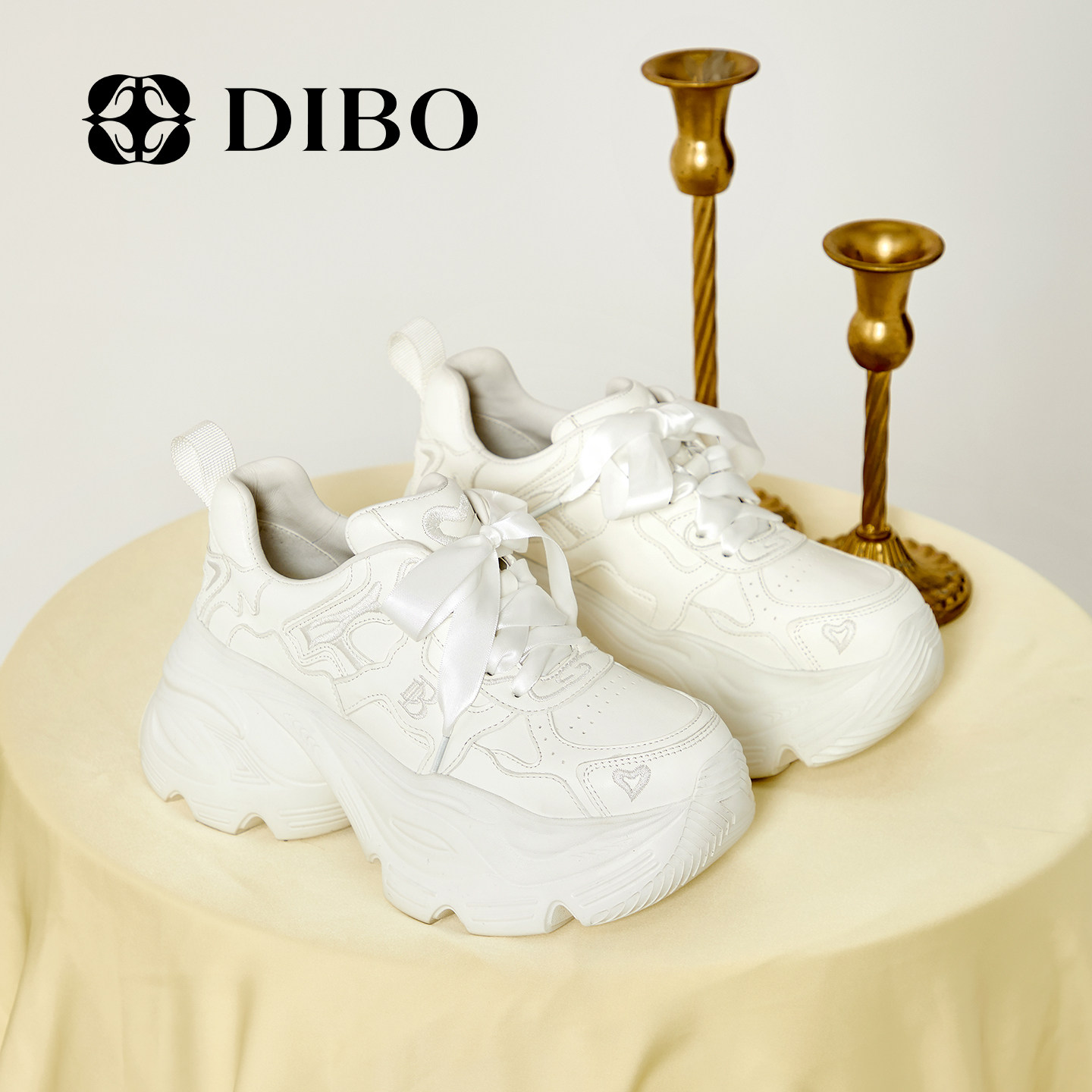 DIBO碲铂商场同款厚底老爹鞋女2026春季新款百搭纯色运动休闲鞋女