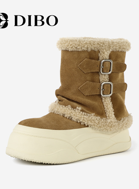 DIBO碲铂商场同款2025年冬季新款加绒毛毛雪地靴女保暖堆堆中筒靴