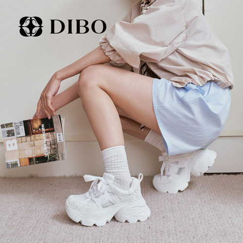 DIBO网面透气增高厚底老爹鞋女