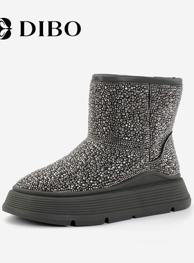 DIBO碲铂商场同款2025年冬季新款厚底雪地靴女羊毛亮钻保暖短靴女