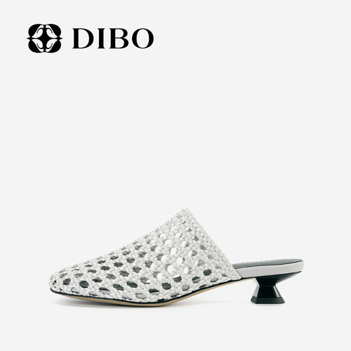 DIBO碲铂法式度假风编织高跟拖鞋