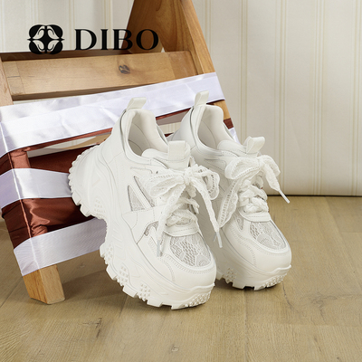 DIBO碲铂休闲厚底圆头真皮运动鞋