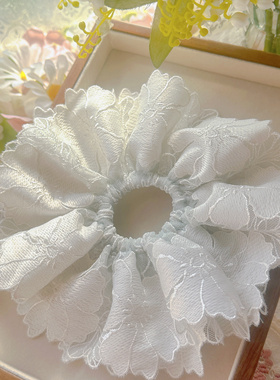 浅薄荷绿色重工刺绣蕾丝手工蝴蝶蕾丝发圈韩版百搭