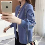 Áo len thêu nữ cardigan 2019 xuân mới dành cho nữ phong cách Harajuku phiên bản Hàn Quốc hoang dã của áo len nữ mỏng - Vòng cổ áo len