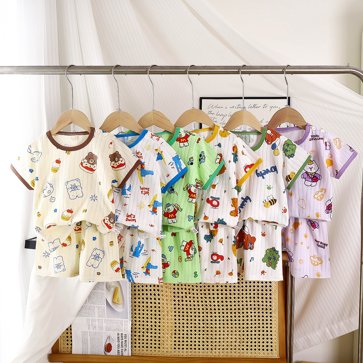 夏季新款童装儿童纯棉短袖短裤套装男女宝宝T恤男童女童全棉薄款