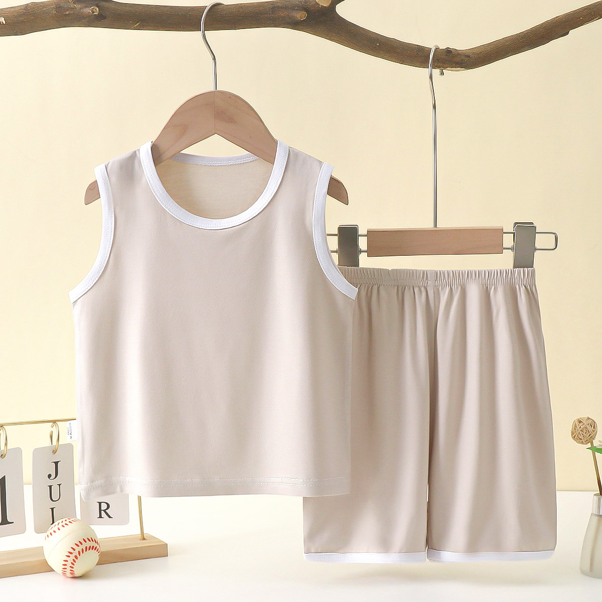 儿童背心套装薄款夏季男孩莫代尔家居男童无袖空调服宝宝冰丝睡衣