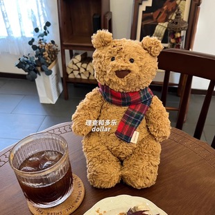 Jellycat玩偶格子围巾巴塞罗熊圣诞小围脖笨笨熊Nici玩偶学院围巾