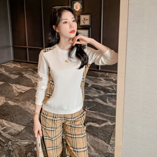 英伦欧货秋冬高端休闲贵族舒适格子拼接长袖 卫衣T恤BIABETTY正品