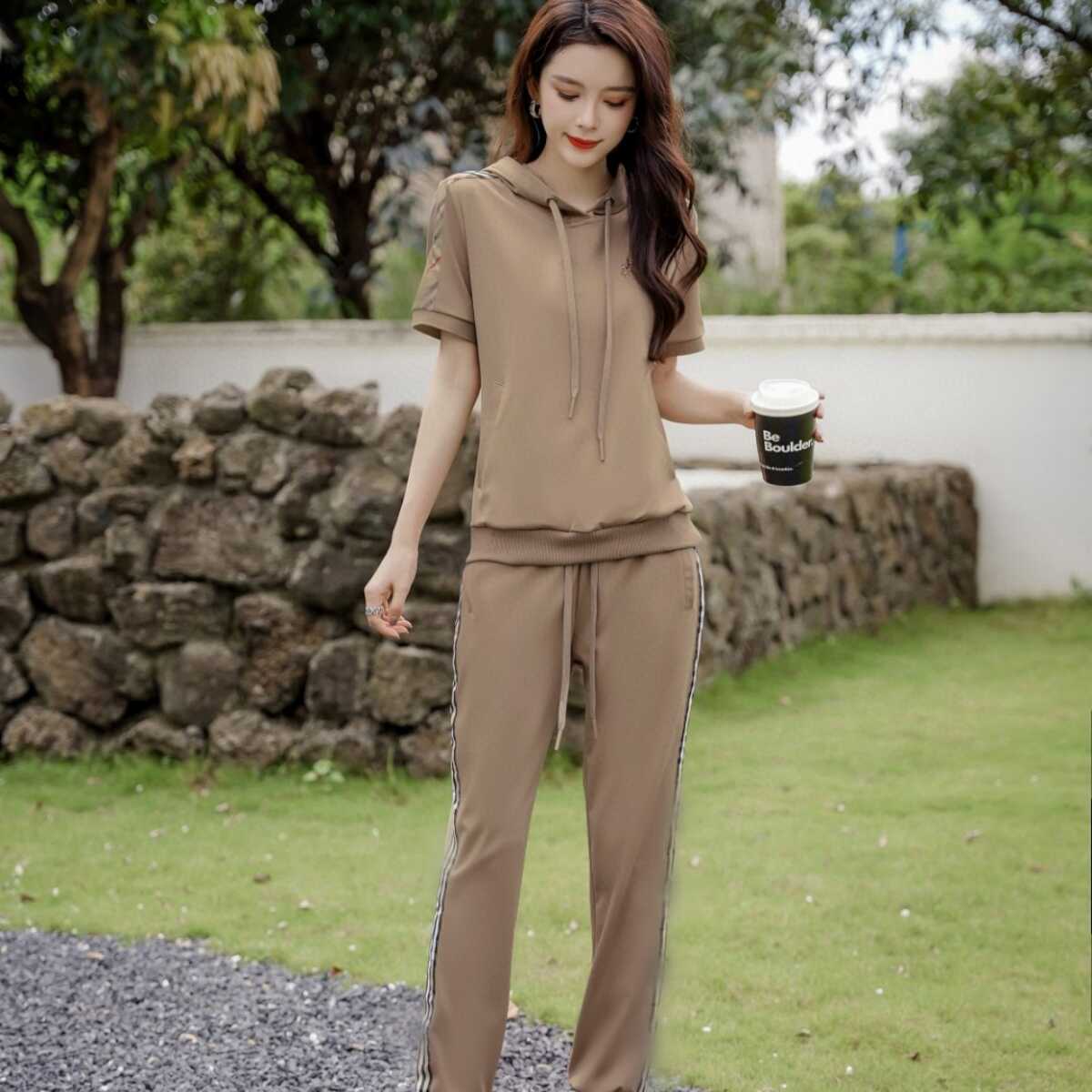 大牌高端女夏短袖长裤套装休闲度假运动服BIABETTY欧美专柜正品