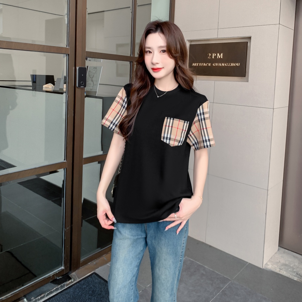 欧美高品质舒适透气大牌格子格纹短袖T恤BIABETTY专柜正品