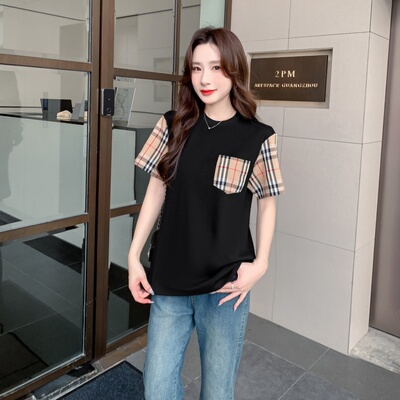 欧美高品质大牌格子格纹短袖T恤
