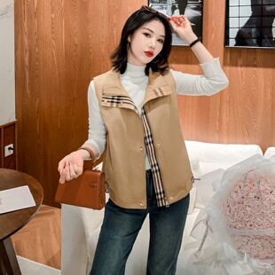 2026春季新款格子马甲外套女立领拉链休闲百搭外穿BIABETTY马夹