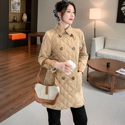 高端菱形菱格中长款棉衣棉服