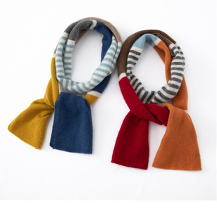 多色多元素~山羊绒小围巾女冬季针织短款亲子情侣小围脖保暖撞色