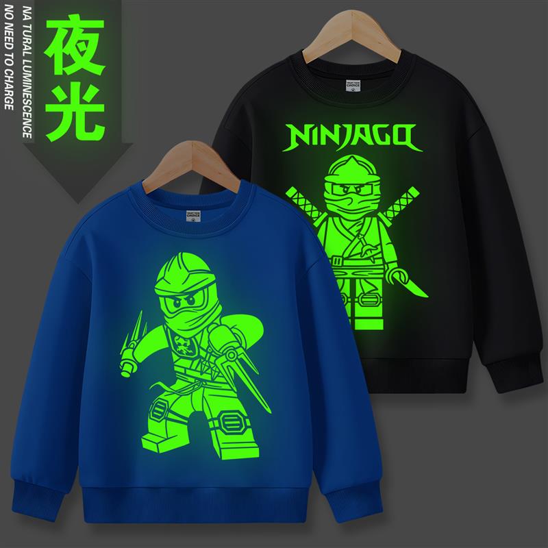 幻影忍者衣服夜光加绒卫衣儿童男套装中大童潮流发光加厚长袖t恤