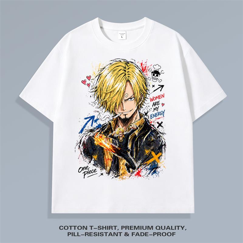 航海王ONE PIECE短袖T恤男士纯棉宽松日系动漫山治潮牌海贼王半袖