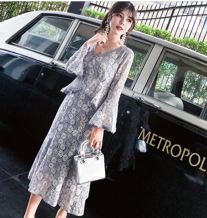 1129丹丹纸样服装1：1裁剪图纸打版DIY蕾丝连衣裙七分袖中长鱼尾