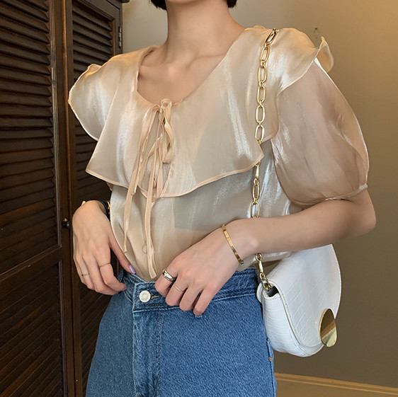 1071丹丹纸样服装1：1裁剪图纸打版DIY上衣雪纺荷叶领女装短袖夏