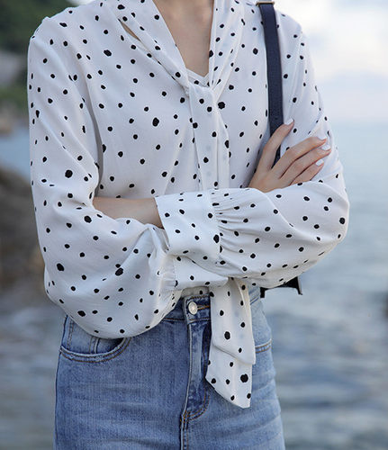 1001丹丹纸样服装1：1裁剪图纸打版DIY领绑带蝴蝶结雪纺长袖衬衣