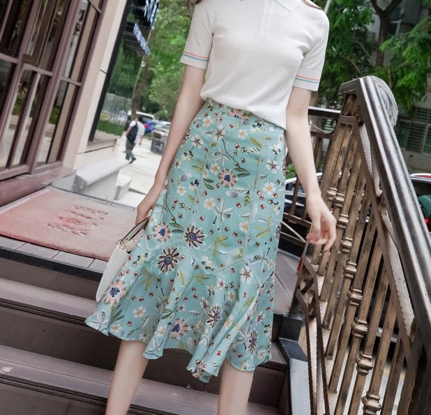 1716丹丹纸样服装1:1裁剪图纸打版diy鱼尾裙中长款碎花淑女包臀