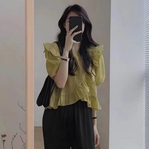 1811教程丹丹纸样服装1：1裁剪图纸打版DIY花边上衣短款夏短袖泡