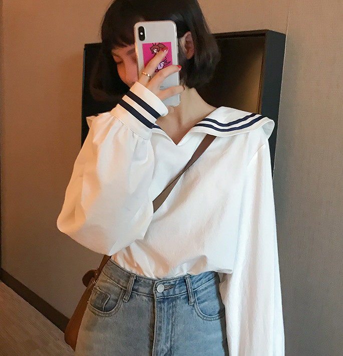 1052丹丹纸样服装裁剪图纸打版diy宽松休闲上衣棉料海军领长袖春