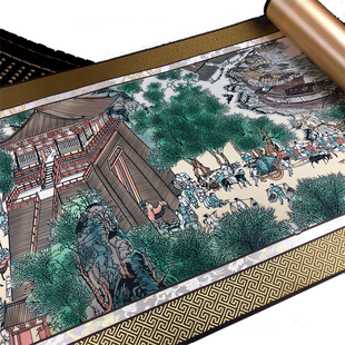 中国特色礼品 剪纸窗花丝绸画剪纸画轴长3米套色清明上河图礼盒装