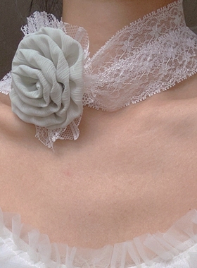 原创设计清新甜美气质豆绿色花朵宽边蕾丝项圈颈带少女个性项链