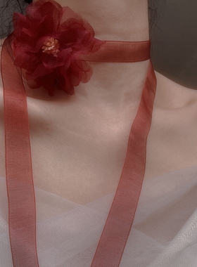 网纱女系带花朵颈带原创设计
