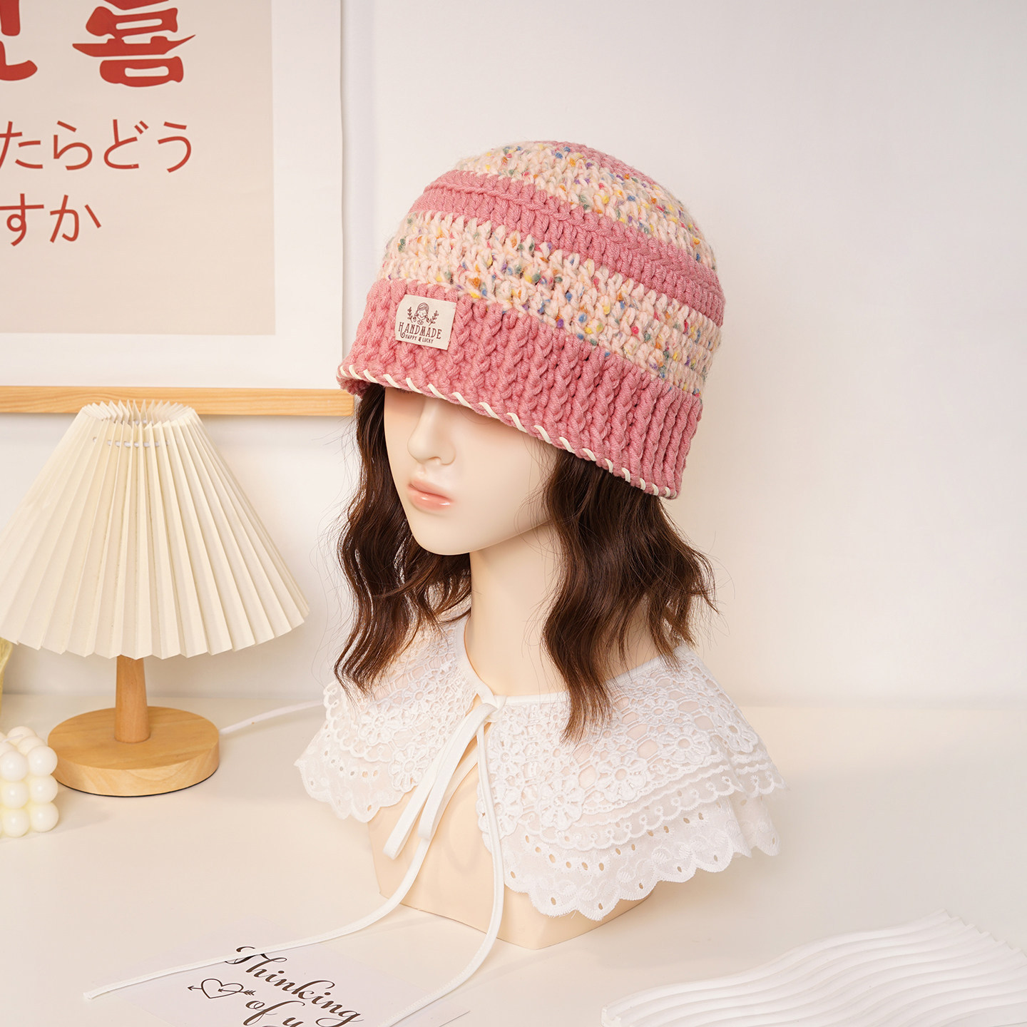 菲菲姐家帽子手工diy彩点撞色渔夫帽毛线编织材料包打发时间秋冬