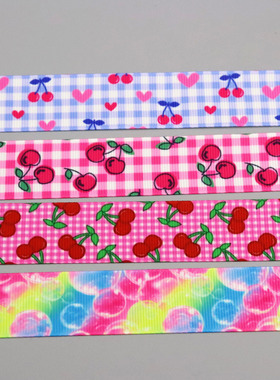 渐变 樱桃印花织带 缎带绸带彩带蝴蝶结DIY卡通印刷罗纹带S22497