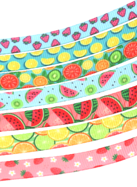 水果印花织带 缎带 绸带 彩带 蝴蝶结DIY卡通印刷罗纹带X13964