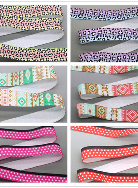豹纹复古花纹方格发饰带蝴蝶结DIY卡通印刷FOE弹力包边带15309