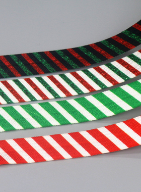 圣诞节 花纹方格发饰带蝴蝶结DIY卡通印刷FOE弹力包边带19702